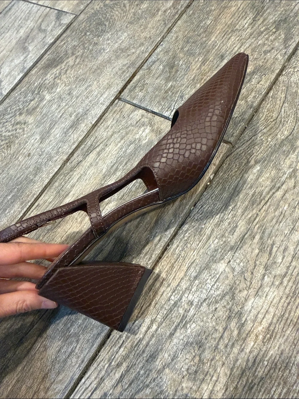 Vince Camuto sindree Chocolate Brown Textured Slingback Block Heels size 7